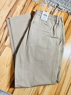 Zara Men Slim Elastic Waist Tan Chinos
